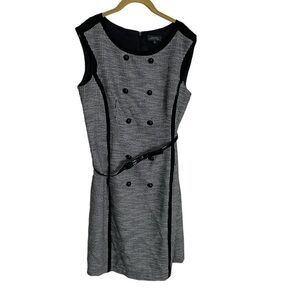 Tahari Gingham Micro Plaid Black White Sleeveless Career Workwear Dress 12